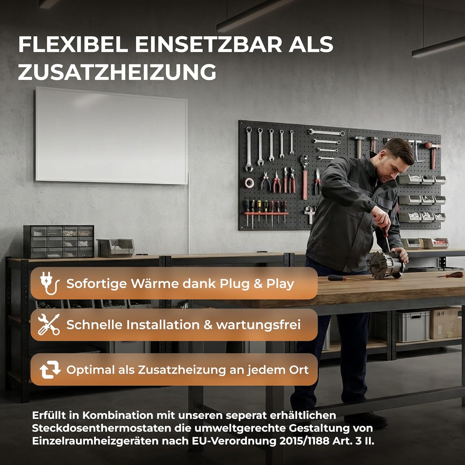 BR Bringer Infrarotheizung 800 Watt - mit Smart Thermostat und Fernbedienung - Infrarot Elektroheizung Energiesparend - TÜV & GS - Deutsche Qualitätsmarke (weiß)