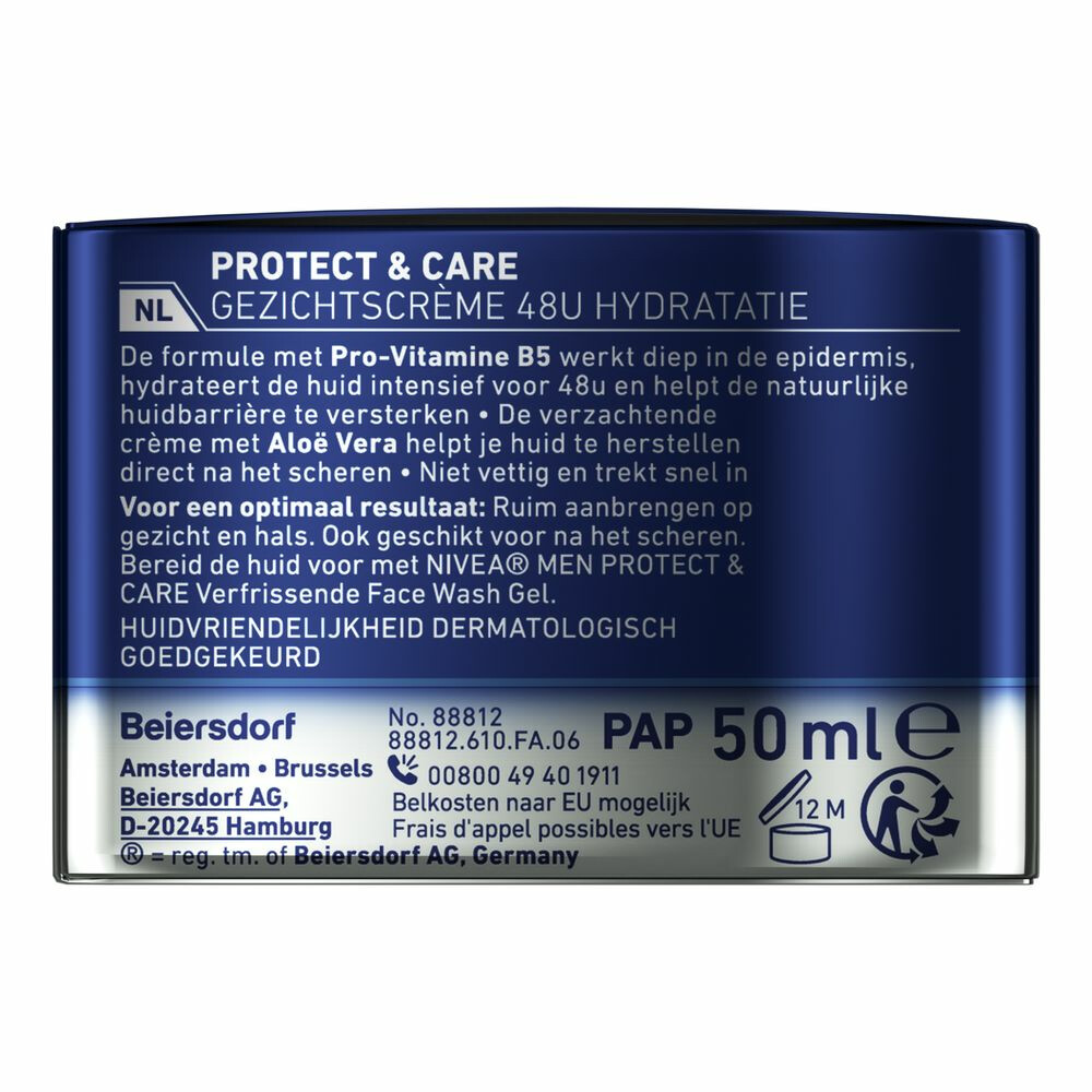3x Nivea Men Intensieve Gezichtscrème Protect & Care50 ml