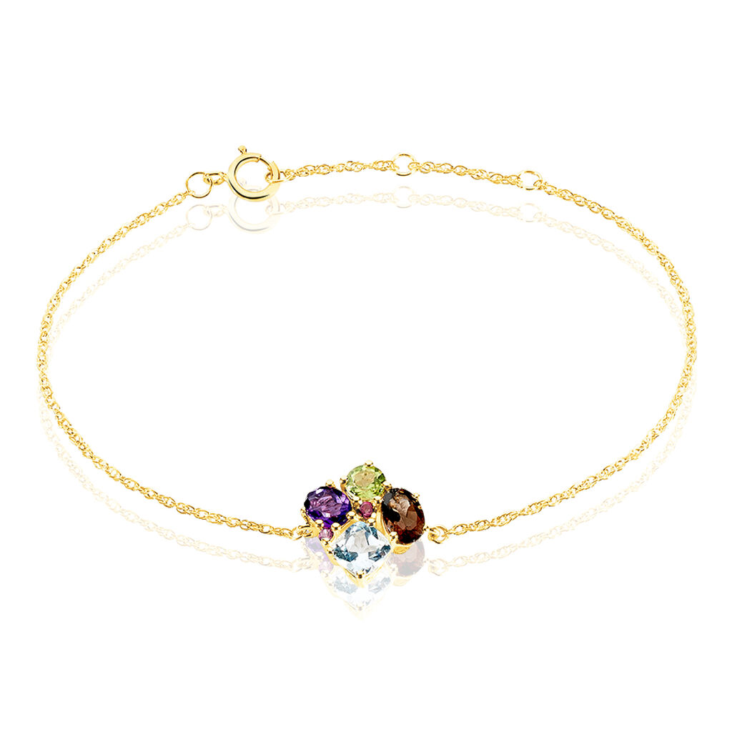 Bracelet Or Jaune Amethyste Et Quartz Et Péridot