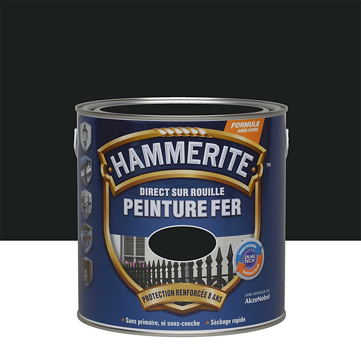 Peinture extérieure métal direct sur rouille Hammerite satin noir 2,5L