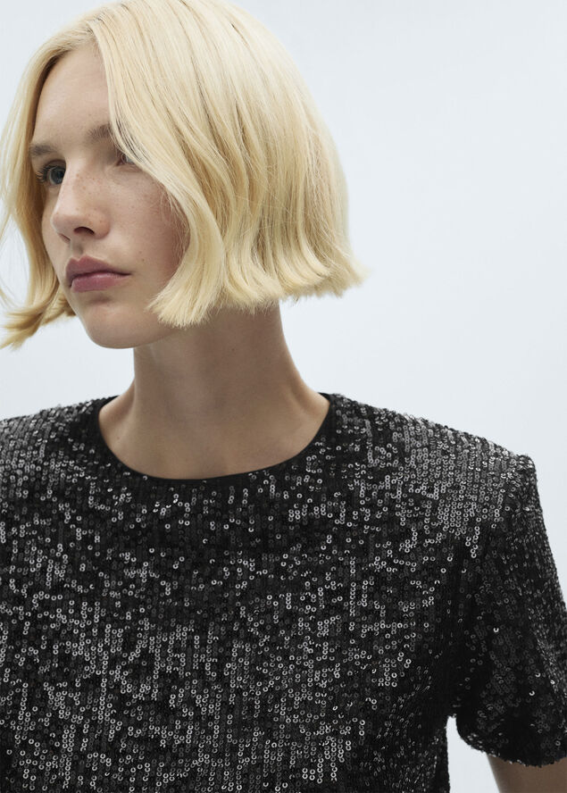 MANGO Short-sleeved sequined t-shirt Black