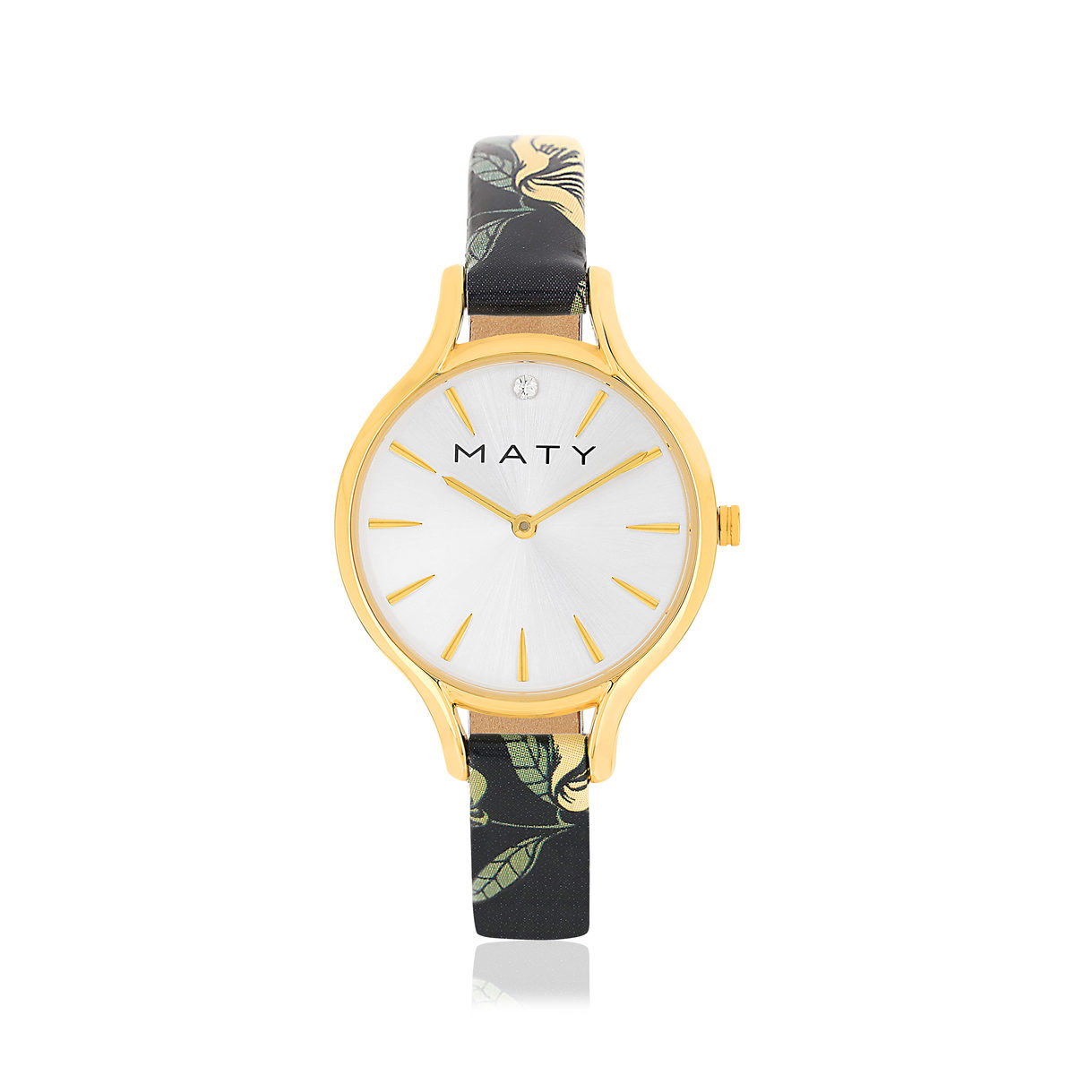 Montre doree jaune cuir fleur