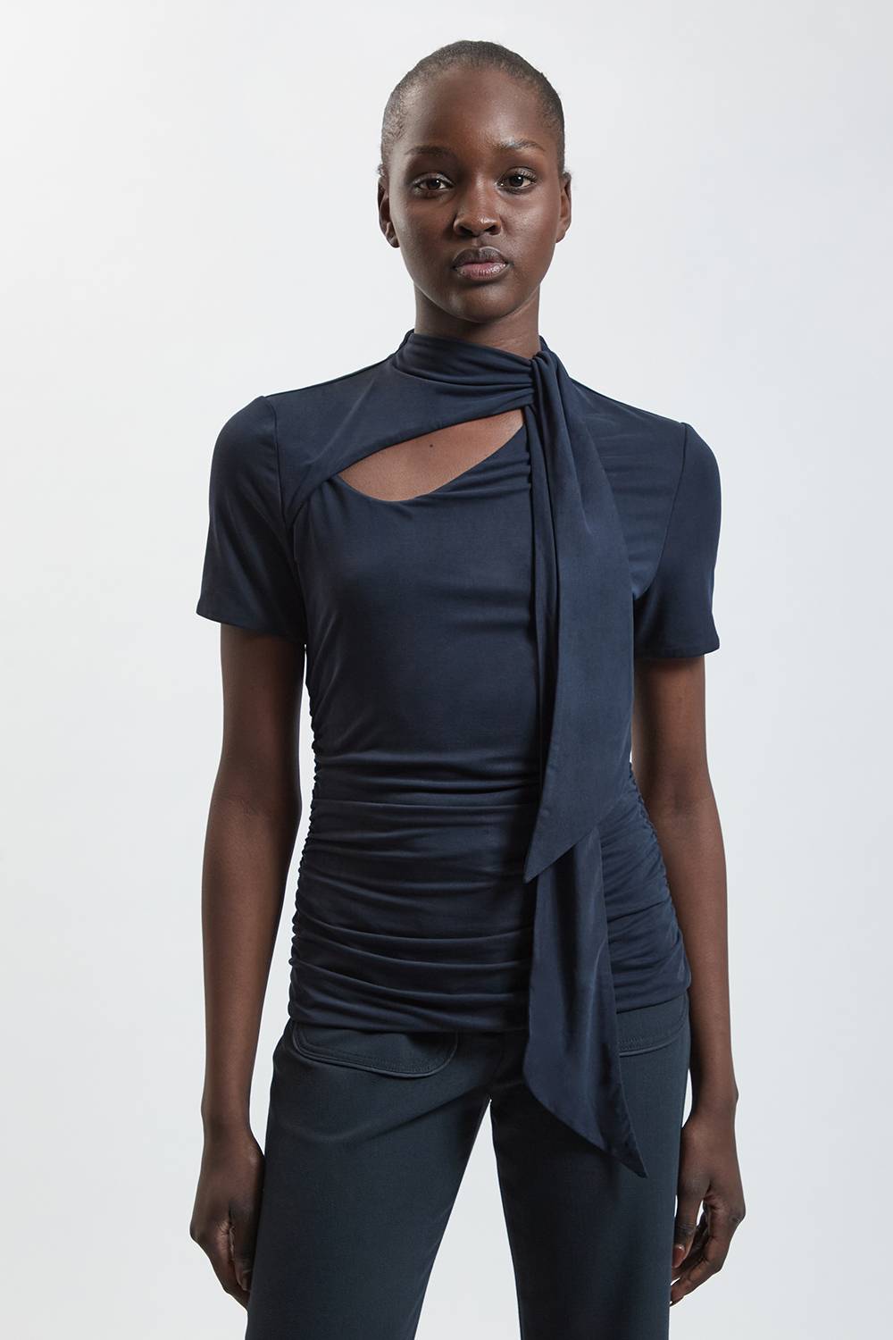 KarenMillen Haut En Jersey Mélange Viscose Avec Détail Col Noué