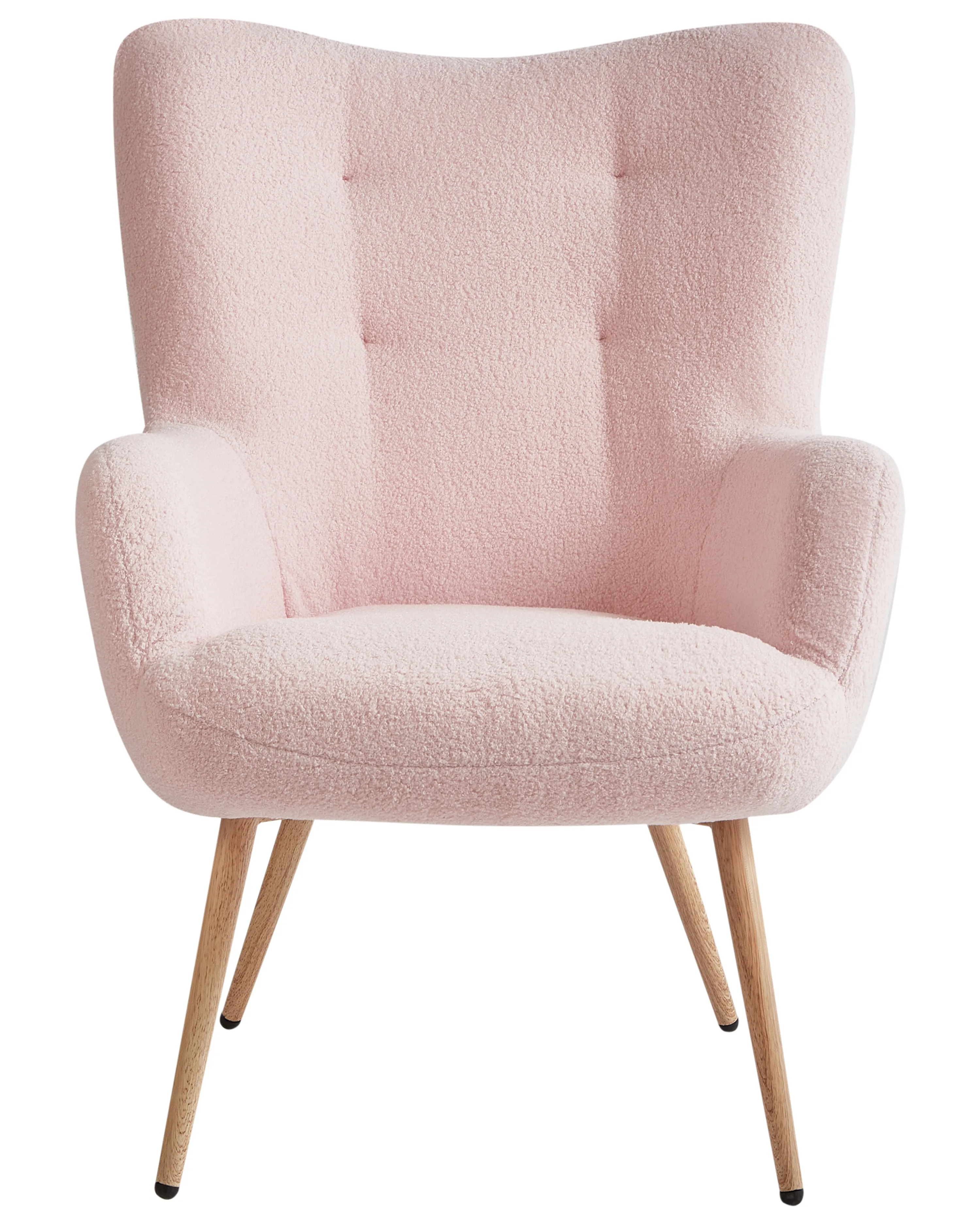 Oorfauteuil VEJLE met voetenbank Bouclé Pastelroze