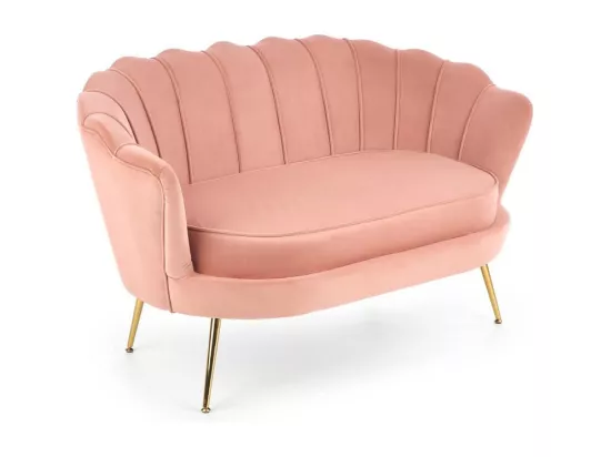 Canapé Coquillage en velours rose avec pieds dorés en métal CAPRICA XL