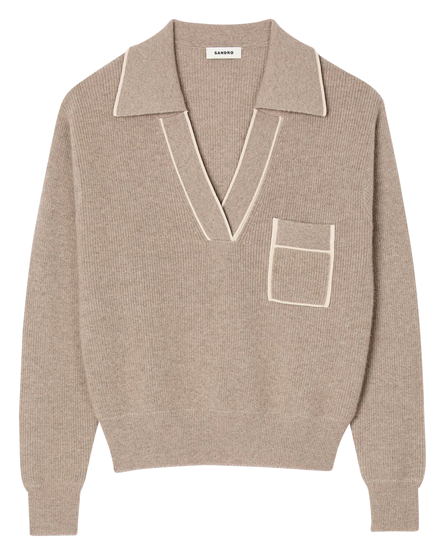 Pull col polo en laine et en cachemire mélangés | Beige