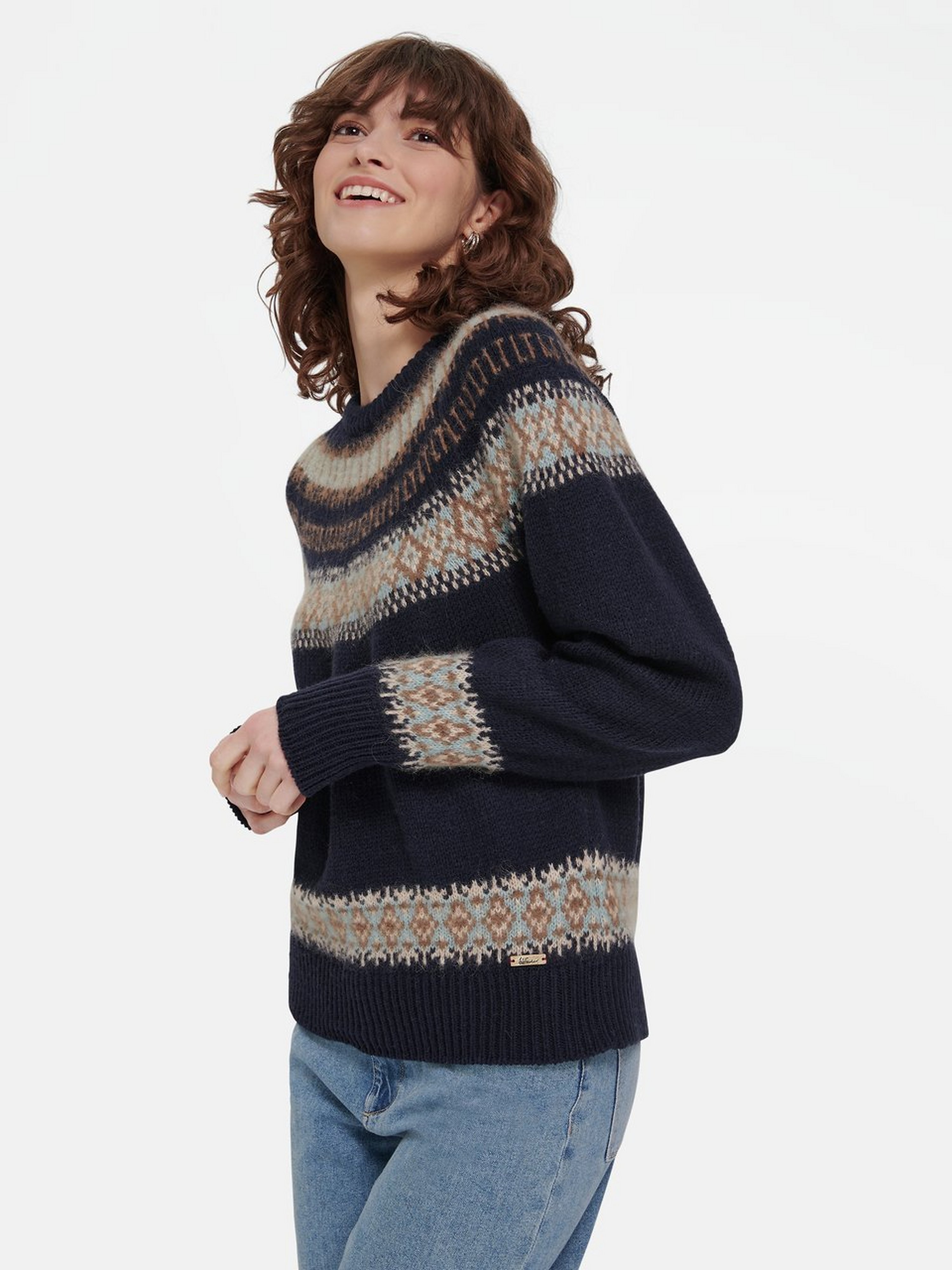 Rundhals-Pullover mit norwegischem Ethno-Design