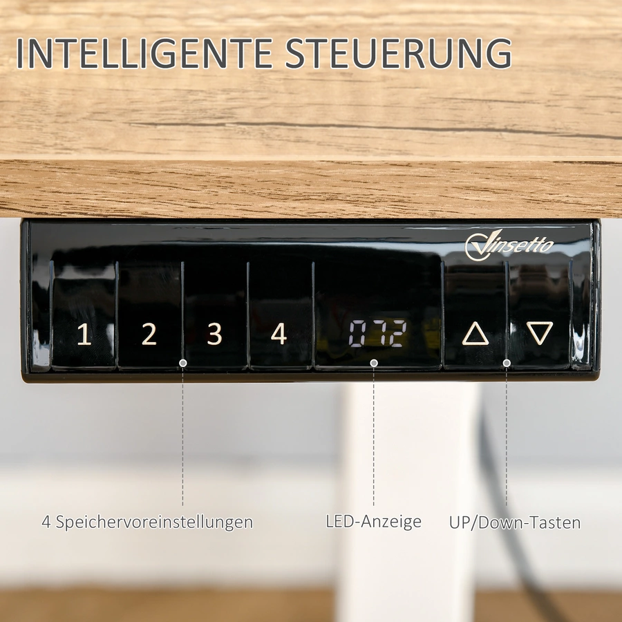 Vinsetto PC-Tisch elektrisch höhenverstellbar, LED-Anzeige WeißNatur