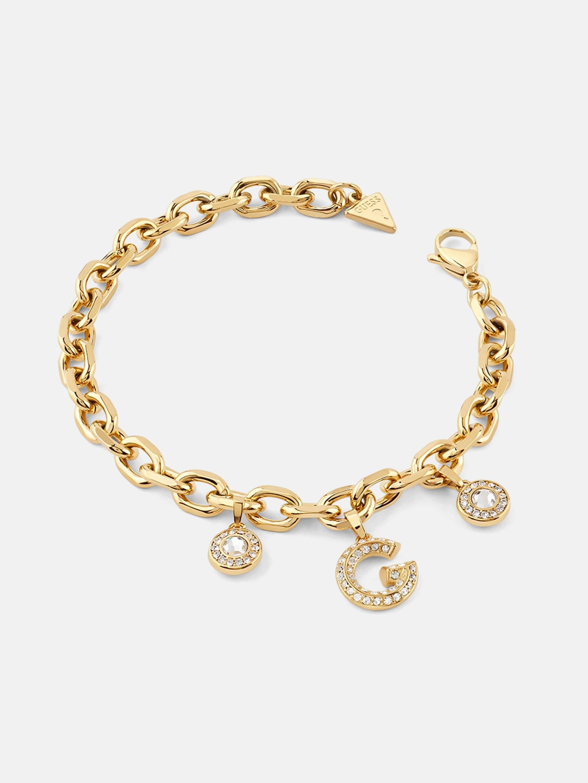 Pulseira com pingente G cravejado de pavé em tom dourado