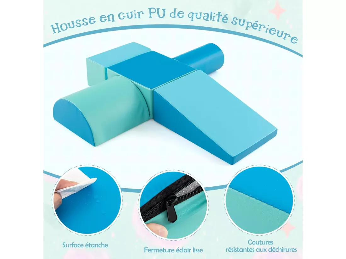 5PCS Parcours Motricité Bébé en Mousse avec Housse en PU, Module Motricité Bébé avec Fermeture Clair & Formes Différentes, Jouets Éducatifs pour Ramper Grimper pour Enfants d'Âge Préscolaire…