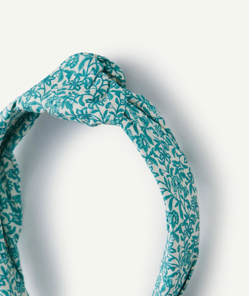 SERRE-TÊTE FILLE EN TISSU IMPRIMÉ FLEURI VERT
