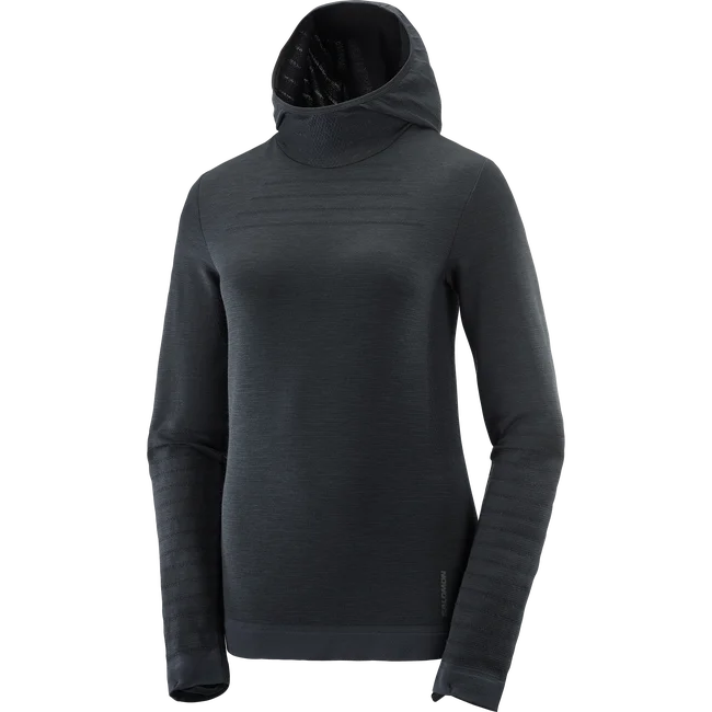 ESSENTIAL WOOL  Langarmshirt mit Kapuze Damen DEEPBLACK