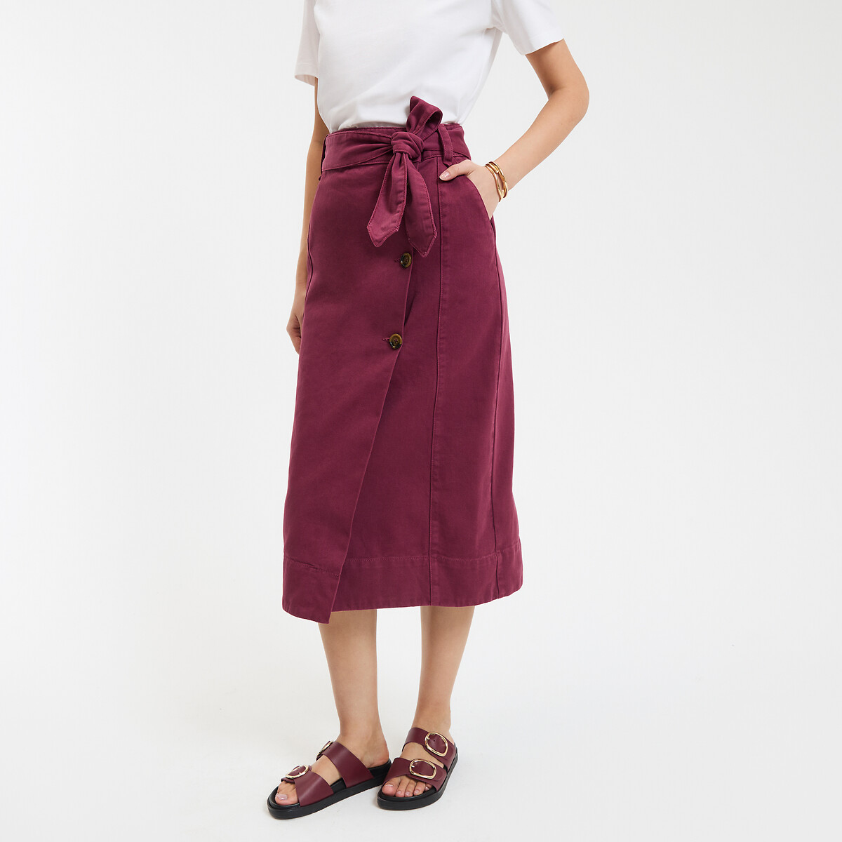 COLEÇÕES LA REDOUTE<br>Saia midi envelope em sarja cocktail