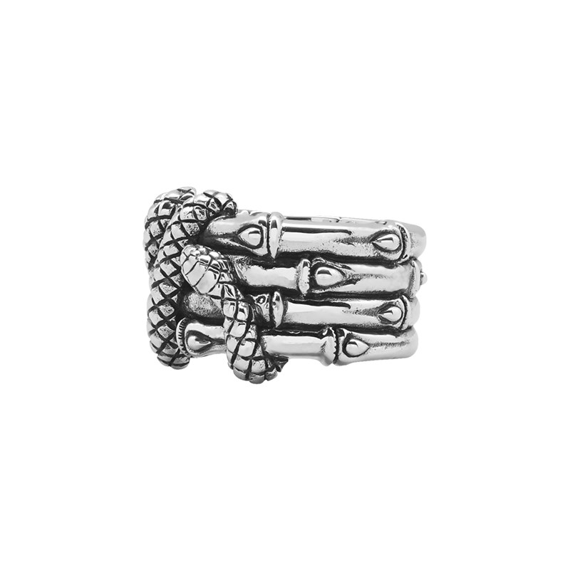 Bague Anneau Bambou Pour Homme En Argent Avec Serpent Entrelacé