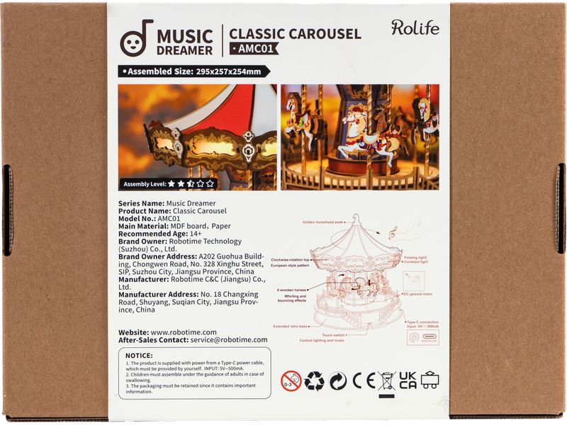 RoboTime Bausatz Klassisches Karussell 3D-Puzzle aus lasergeschnittenen Holzteilen