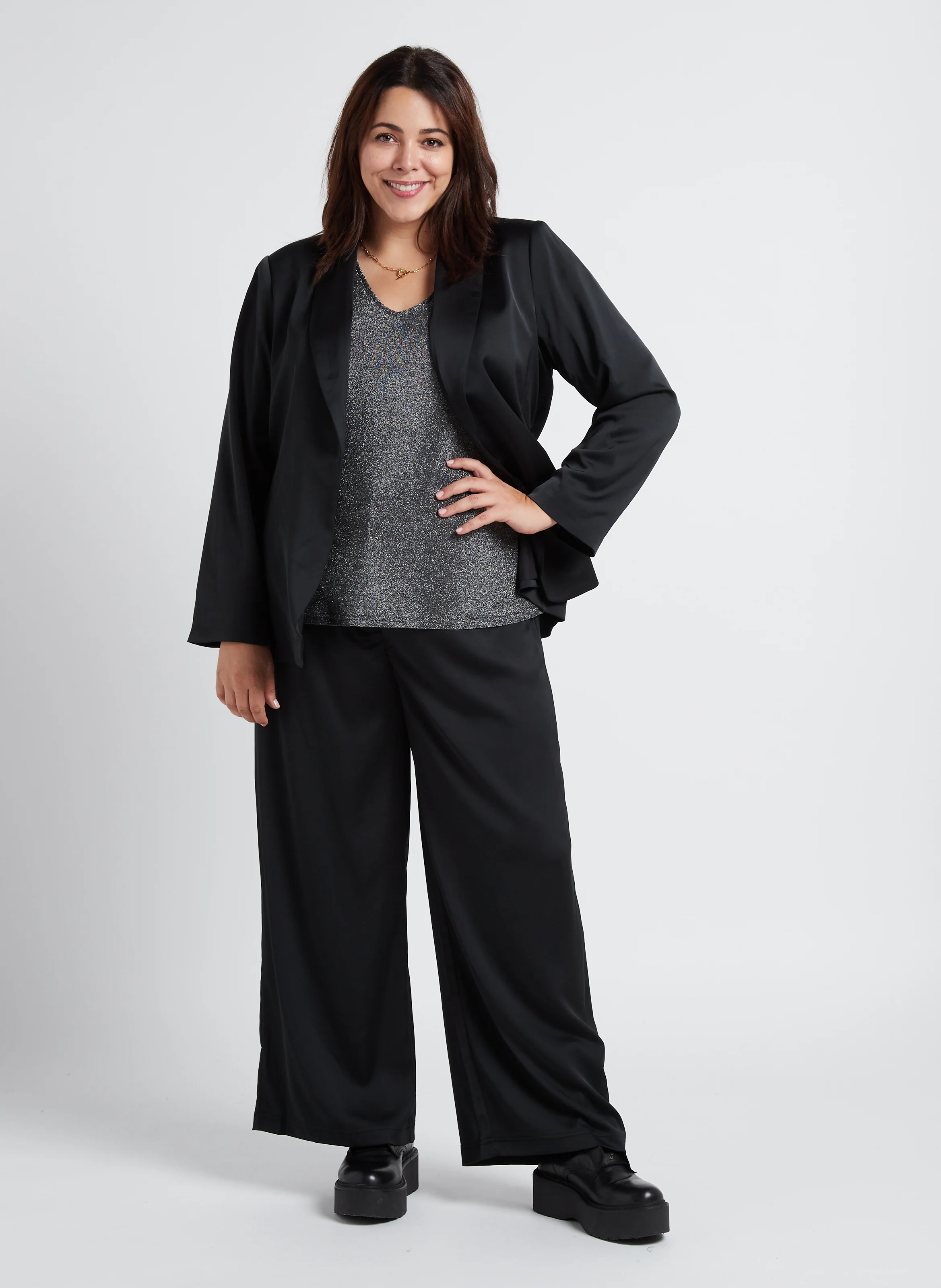 KAY - veste col tailleur satinée | Noir