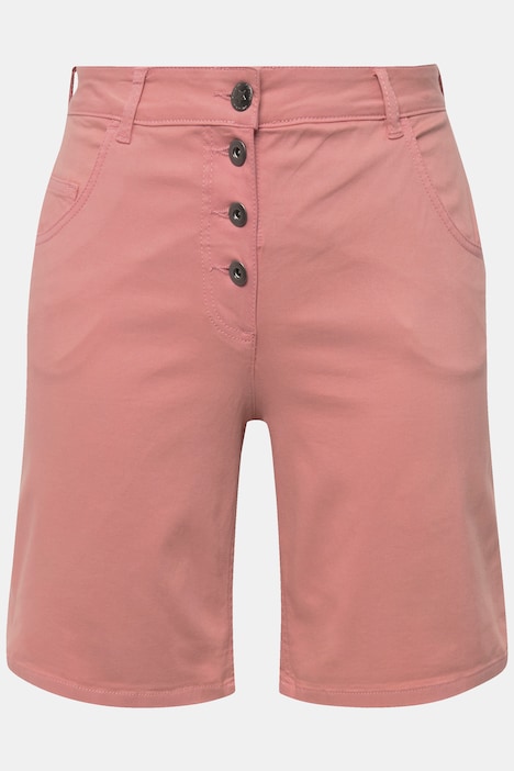Twill-Shorts, Straight Fit, sichtbare Knöpfe, Krempelsaum