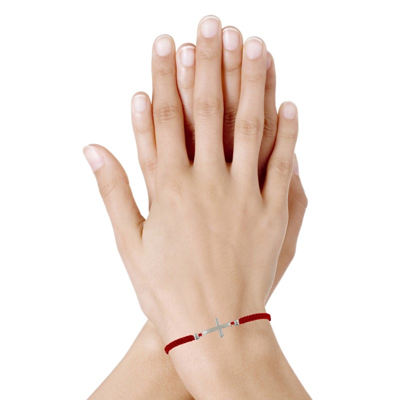 Bracelet Argent Croix Lien Tréssé - Classics - Rouge