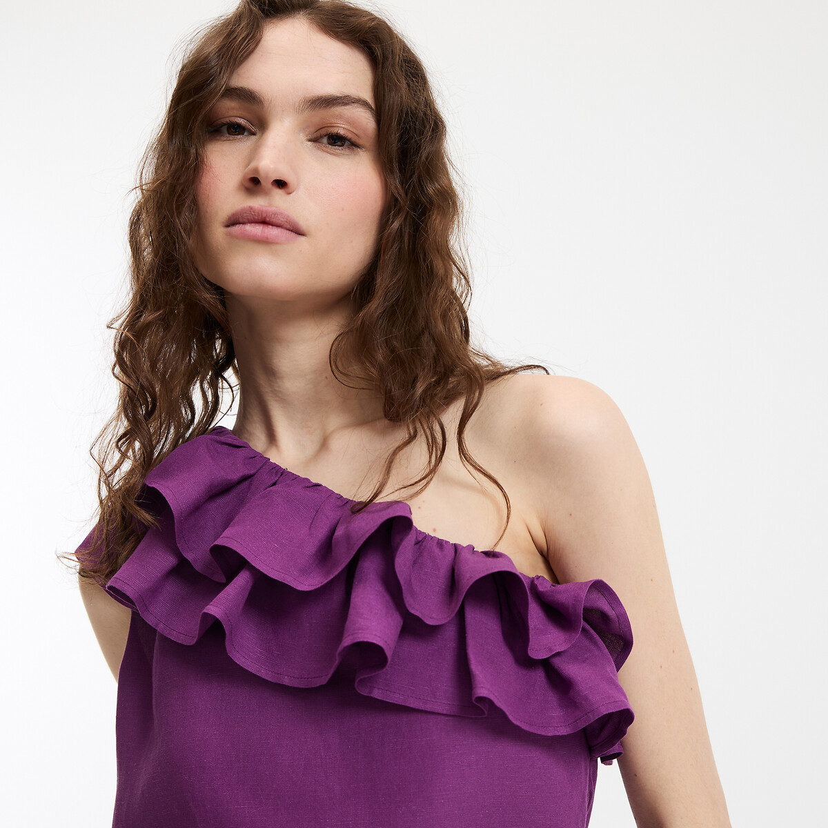 COLEÇÕES LA REDOUTE<br>Blusa assimétrica sem mangas com babados