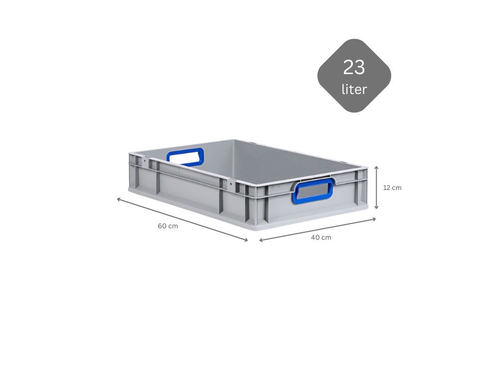 PROREGAL Eurobox Nextgen Kleur HxBxD 12 x 40 x 60 cm 23 liter Handgrepen Blauw Open gladde bodem Euro container transportbox