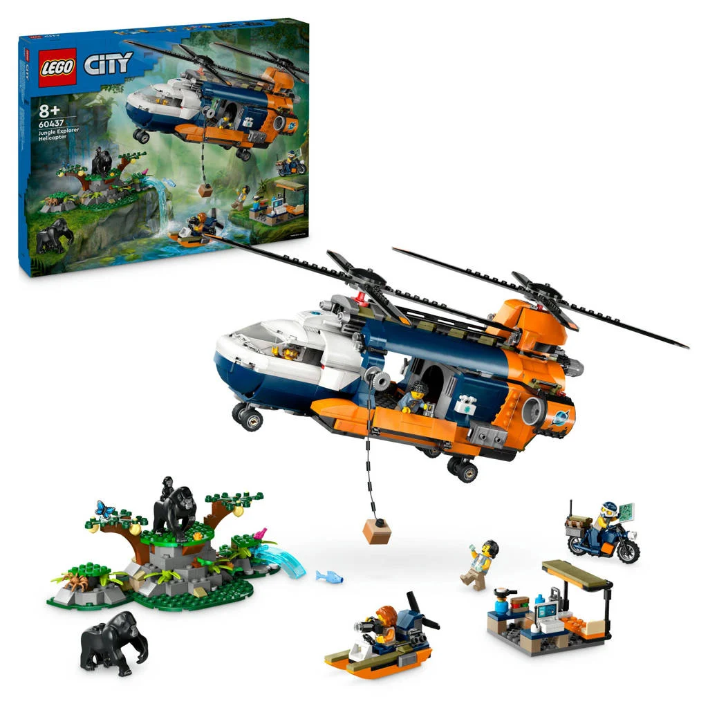 Prachtige speelsetJungleonderzoekers: helikopter bij de basis, Bouwpakket voor Kinderen 60437