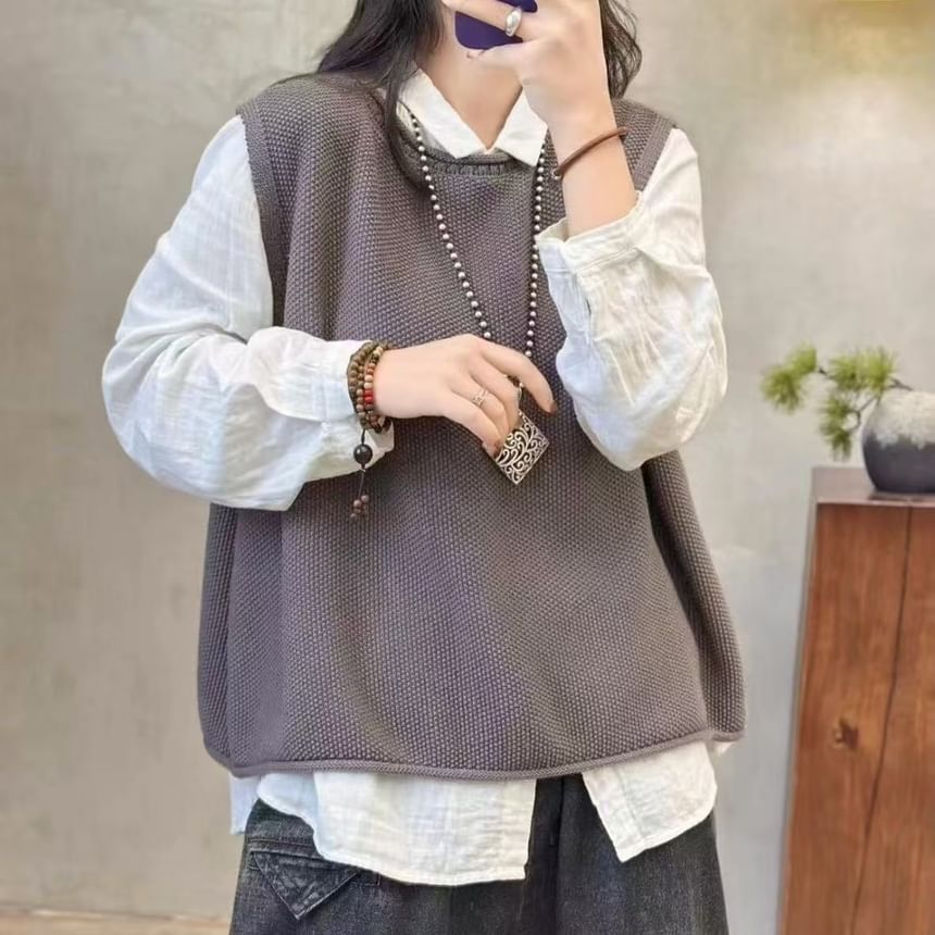 Mori Girls - Ronde hals effen trui vest