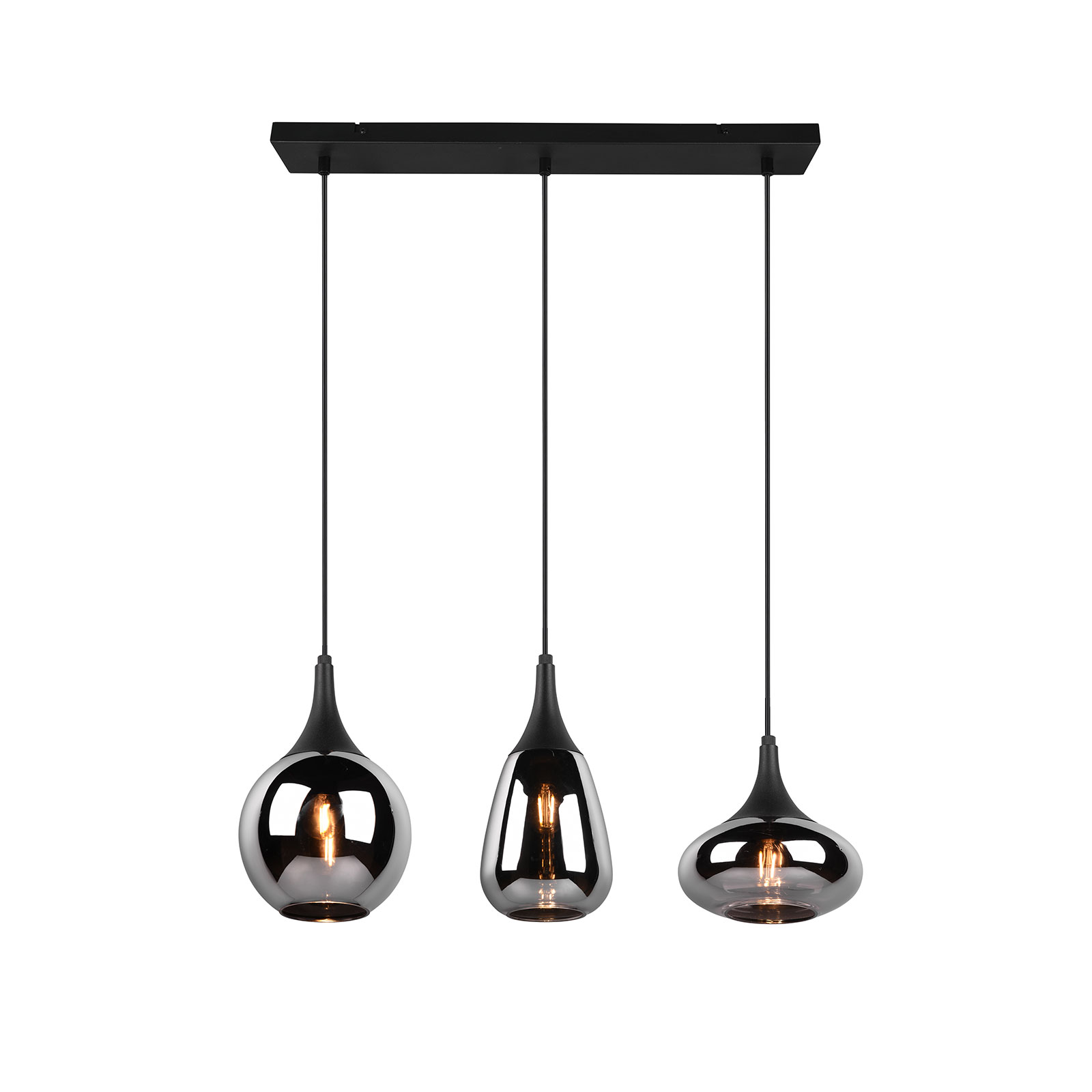 Pendelleuchte - schwarz - Glas bedampft - 3-flammig