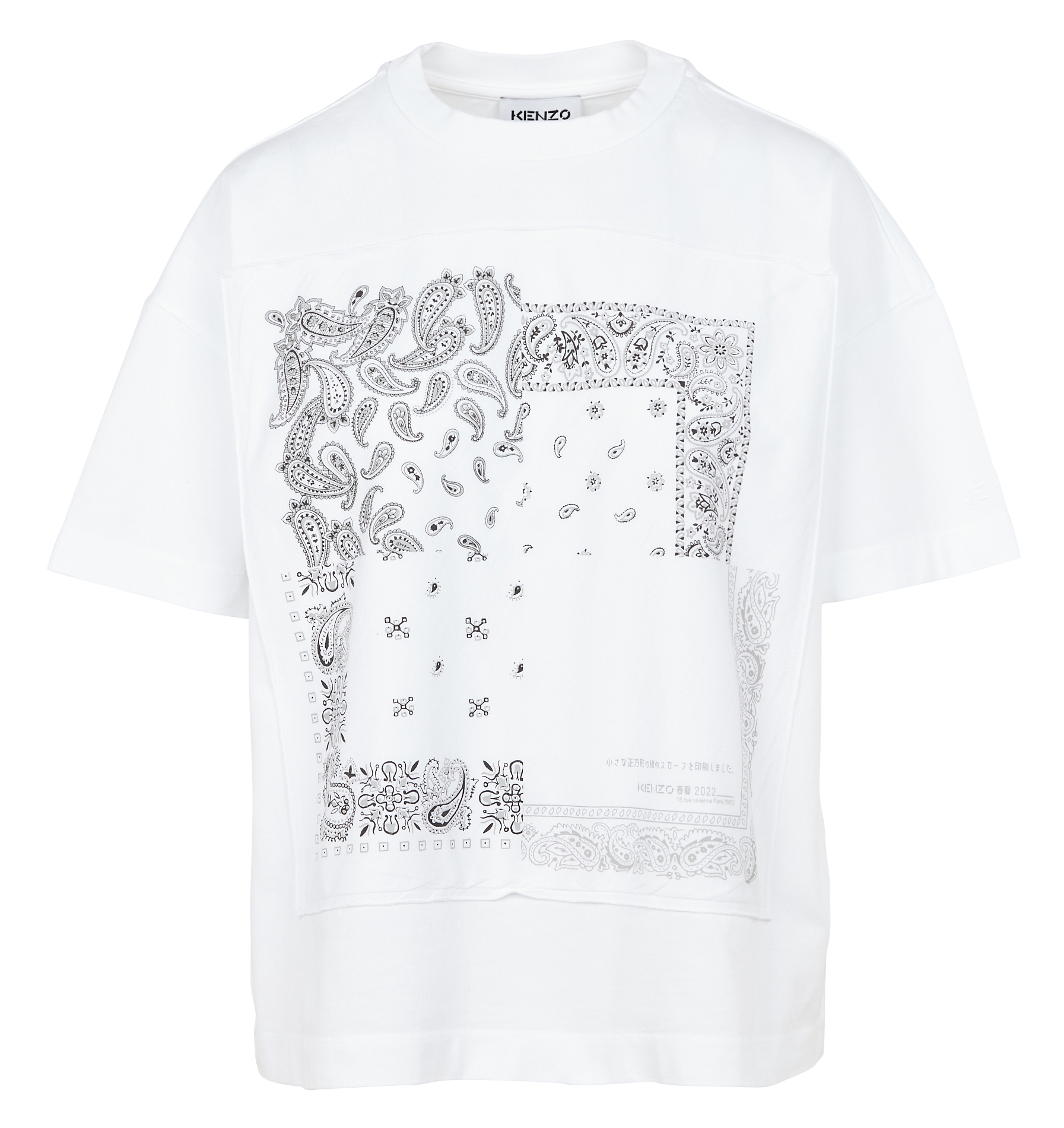 Tee-shirt col rond motif bandana en coton| Blanc