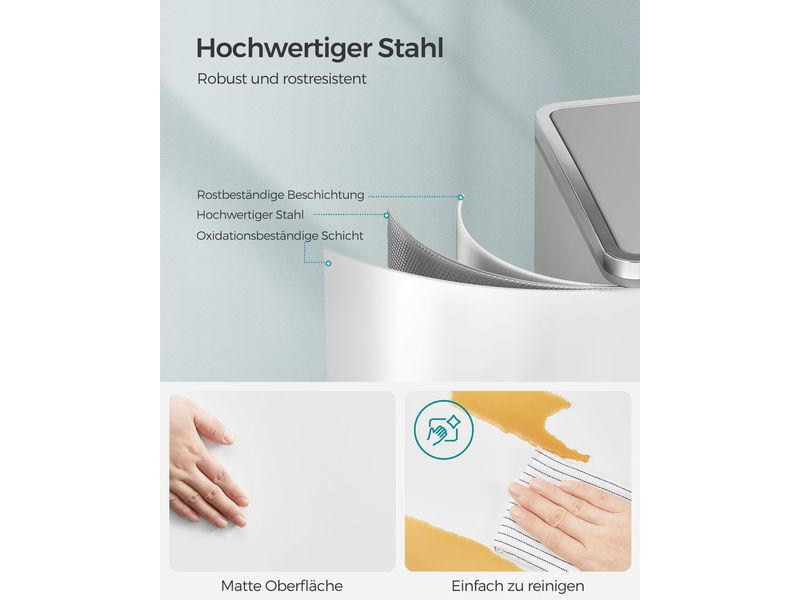 Songmics Abfalleimer Mülleimer 60 l, Weiss Treteimer mit zwei Fächern