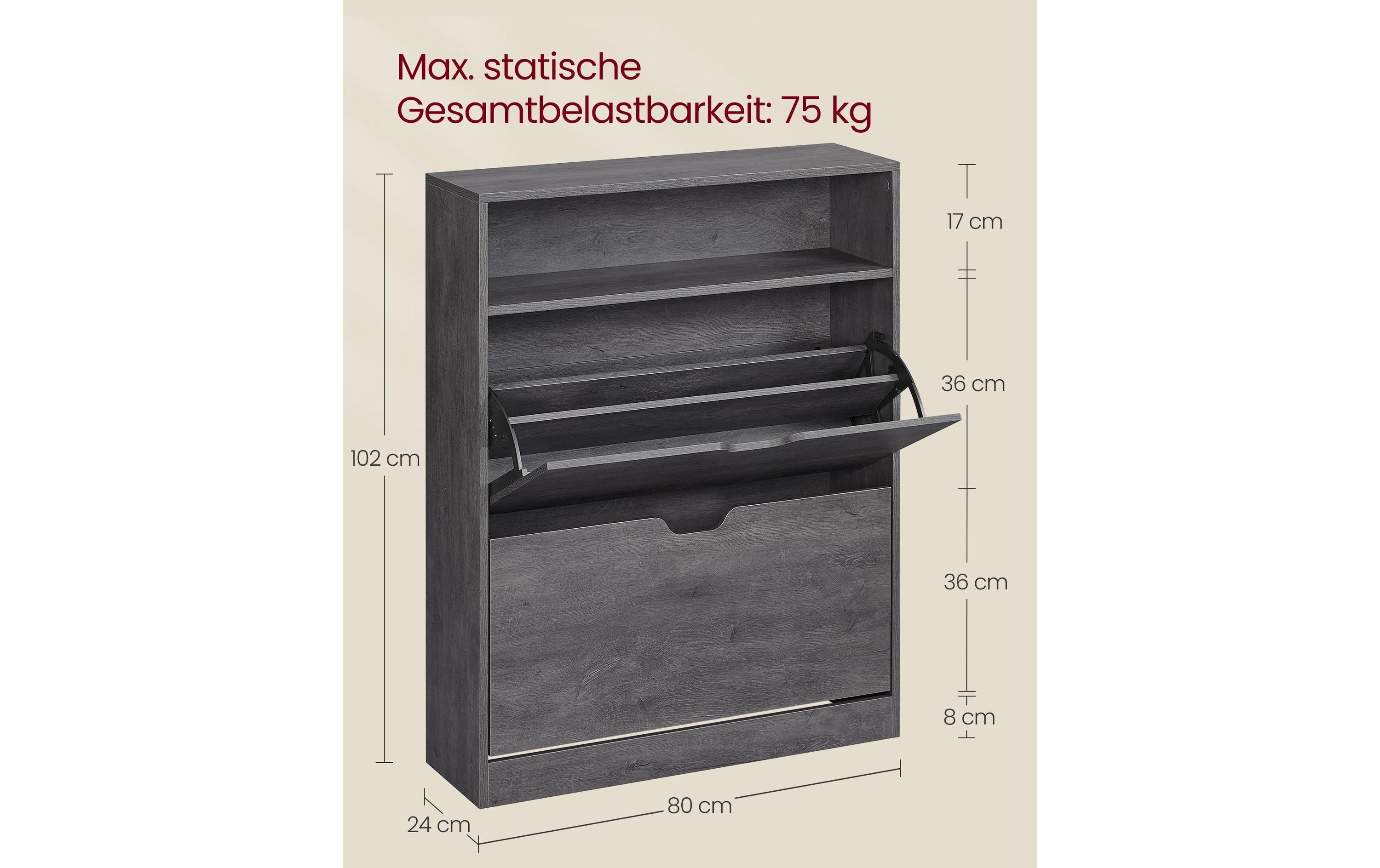 Schuhschrank 80 x 24 x 102 cm, Grau<br>Schuhschrank mit 2 Klappen für 11 bis 16 Schuhen