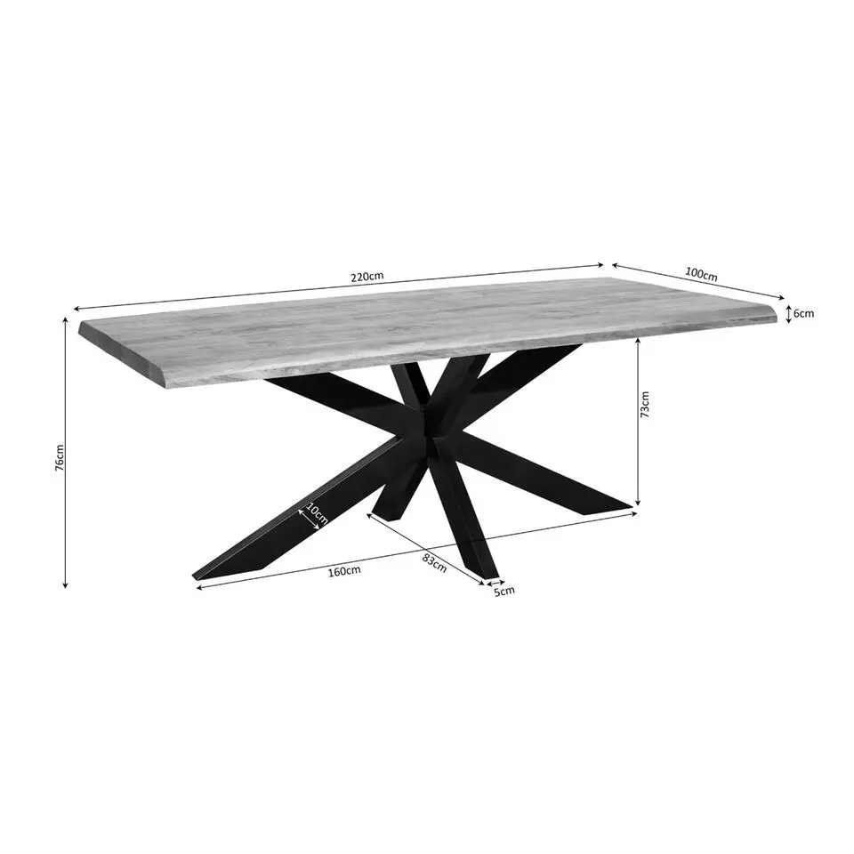 Eettafel Rechthoek Naturel Hout - 220x100x76cm - Denver