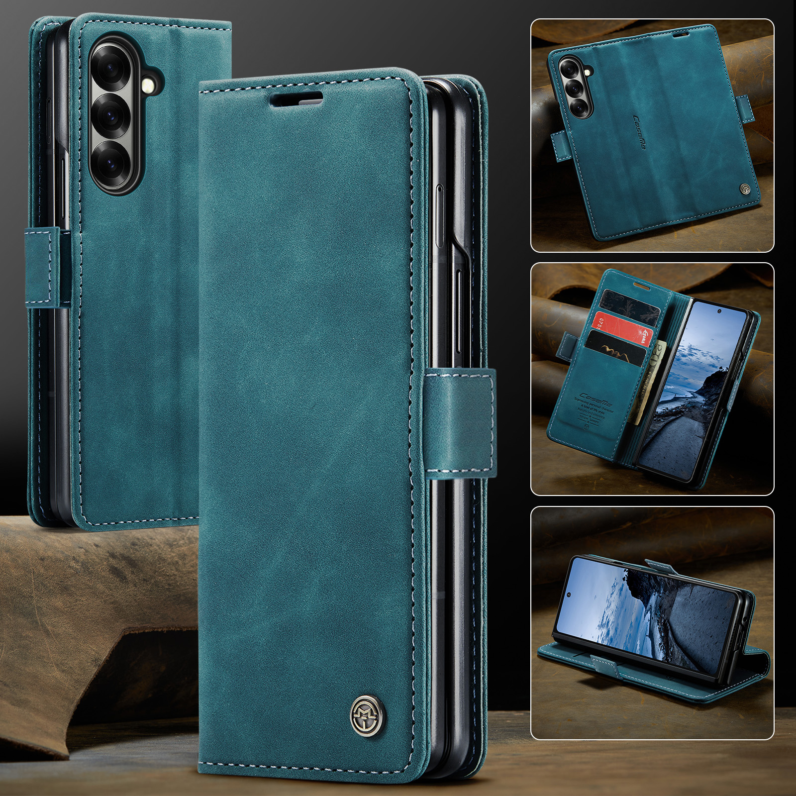 Samsung Galaxy Z Fold7 Leder Tasche Flip Wallet Etui mit Kartenfächern - Blau