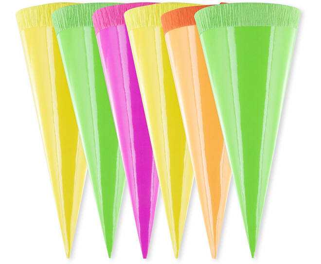 Mini-Schultüten blanko zum Dekorieren 12 cm rund neonfarben 6er