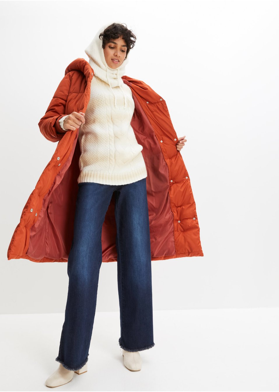 Manteau oversize matelassé avec capuche, en polyester recyclé