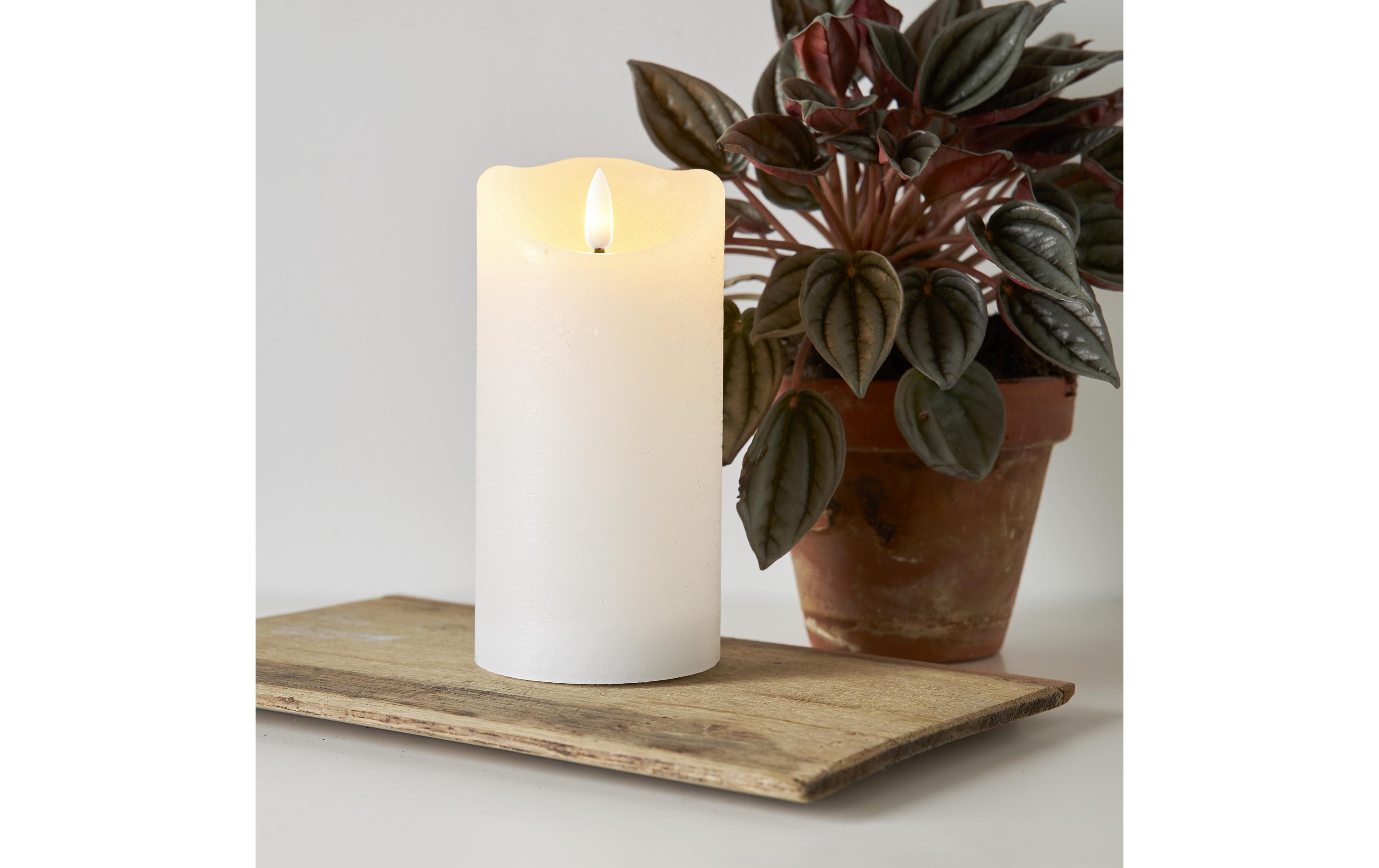 LED-Kerze Flamme Rustic, Ø 7.5 x 15 cm, WeissLED-Echtwachskerze für Innenbereich mit Timer-Funktion