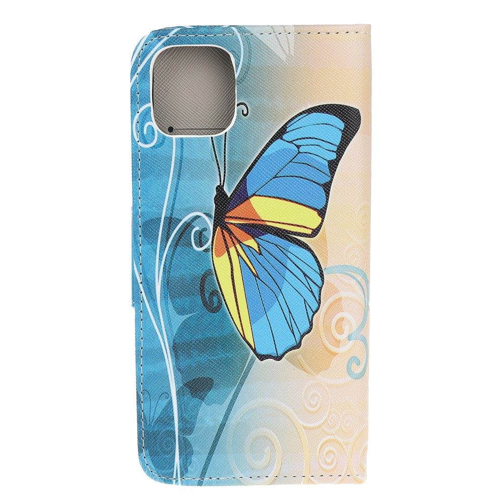 iPhone 13 Pro Leder Tasche mit Kartenfach Schmetterling - Blau