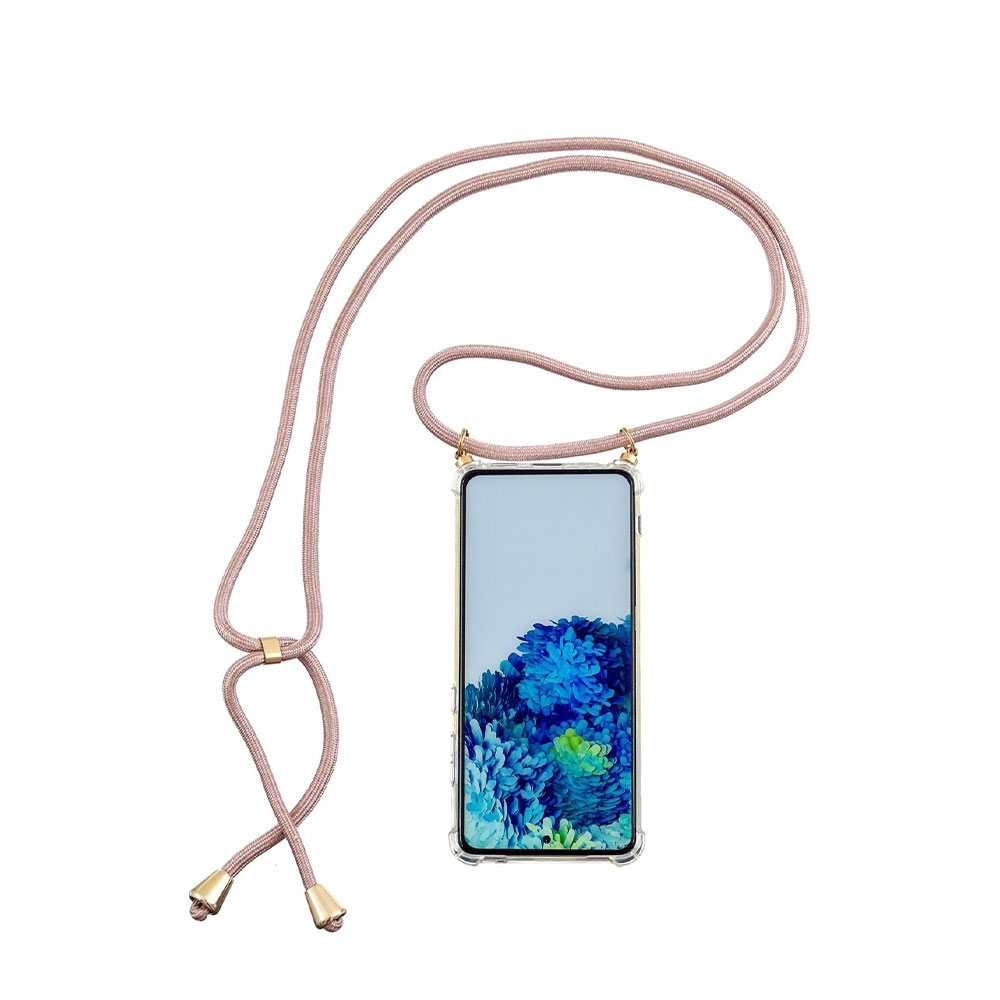 Samsung Galaxy S21 FE 5G Necklace Gummi Hülle Air Cushion Fallschutz   Handykette (150cm) - Roségold / Gold