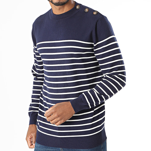 Pull A Rayures Bleu Marine Blanc
