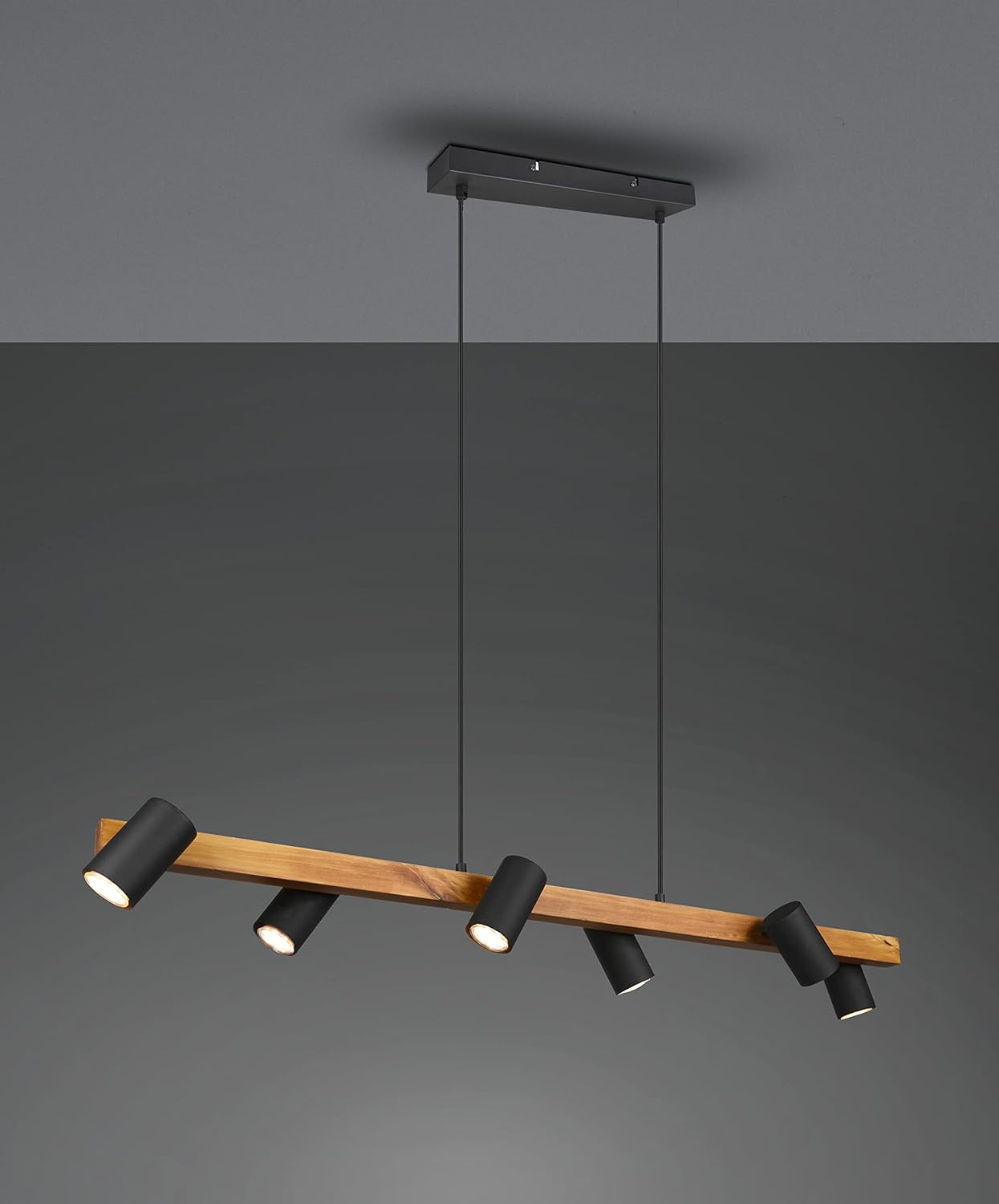 Trio Leuchten Pendelleuchte Marley 312490632,Metall Schwarz matt, Holz, exkl. 6x GU10