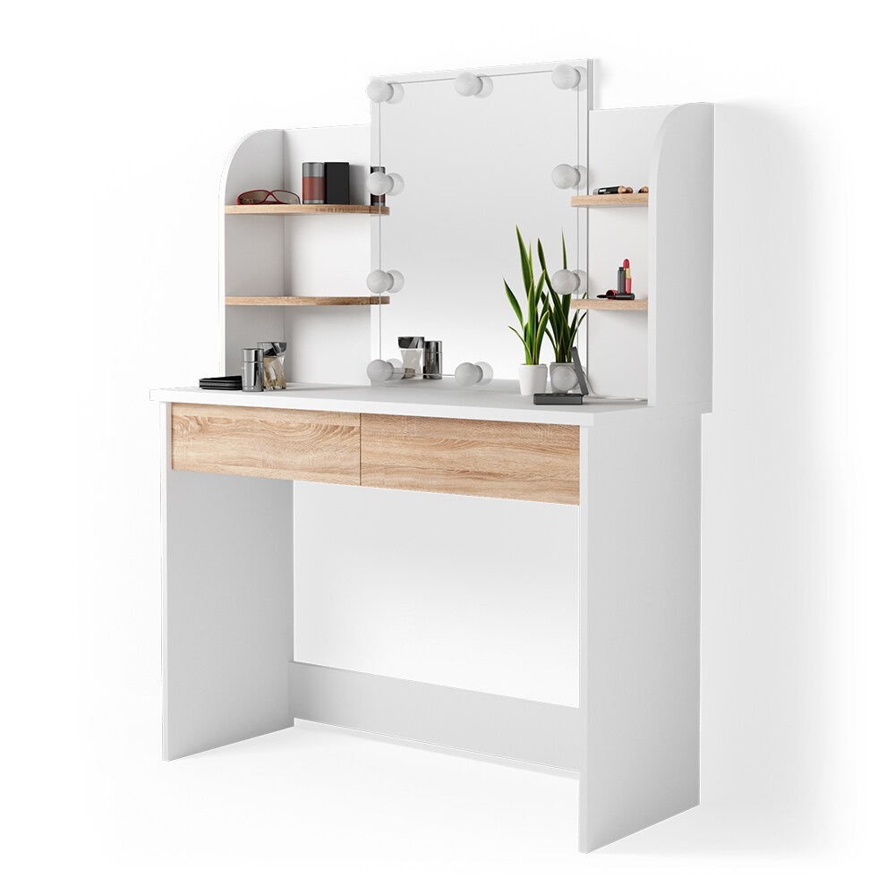 VICCO LED Schminktisch CHARLOTTE Frisiertisch Weiß Eiche Kommode Kosmetiktisch