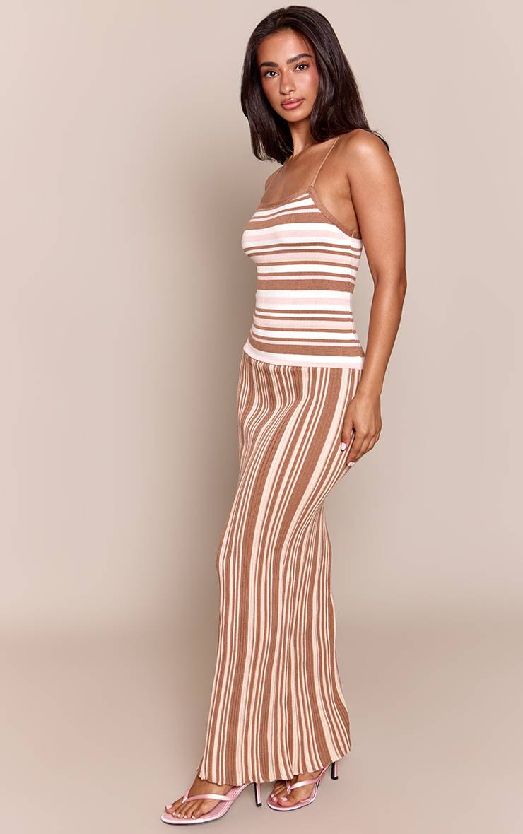 Orange Petite Robe Maxi Tricotée À Rayures Bretelles Et Taille Basse