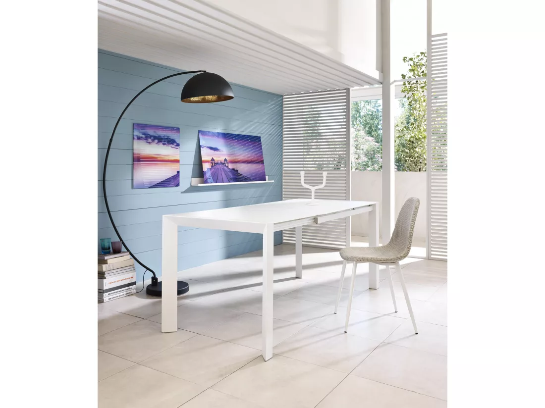 Pixel Table extensible (122/182 x 80 cm) en verre trempé blanc