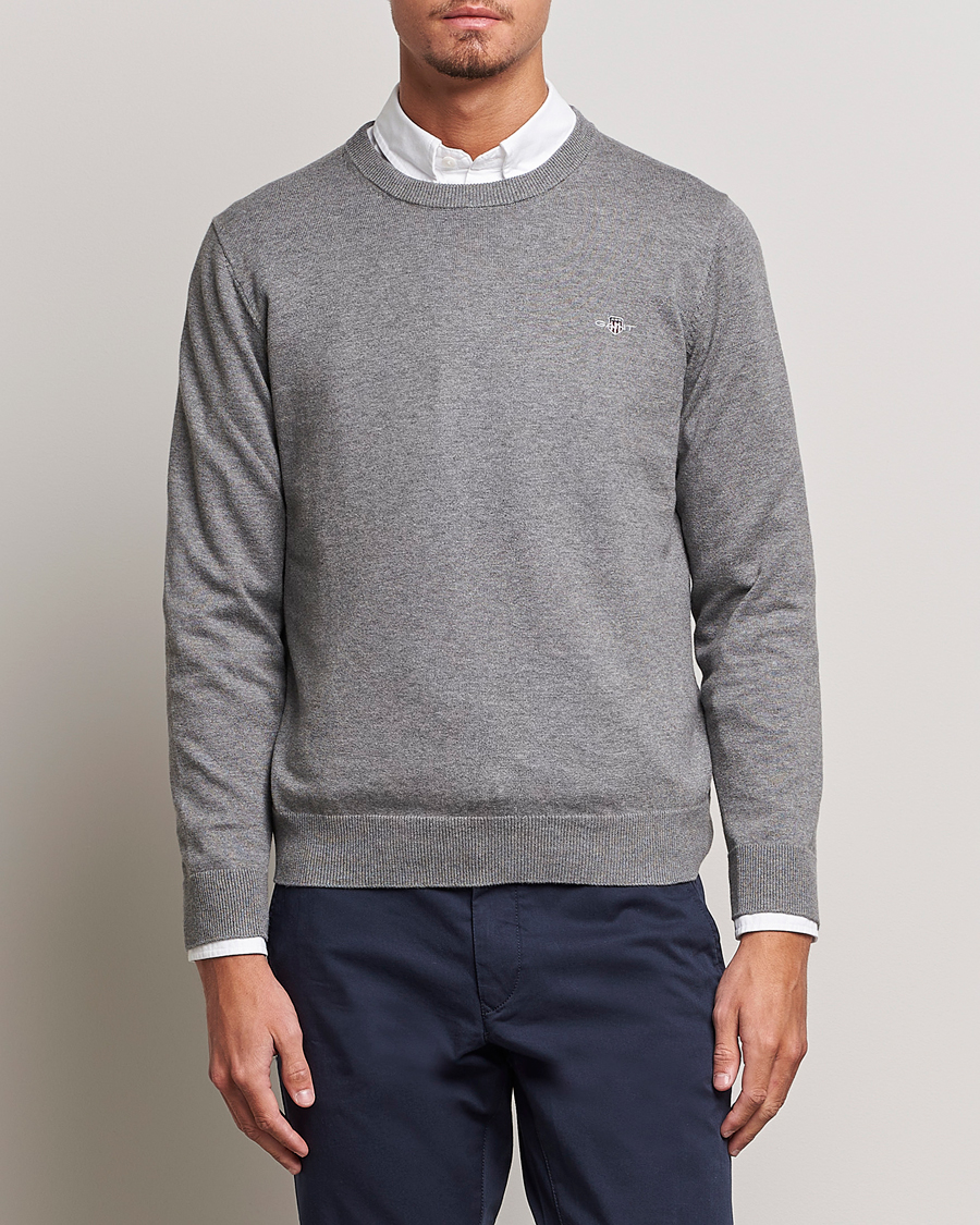 GANT Classic Cotton Crew Neck Dark Grey Melange