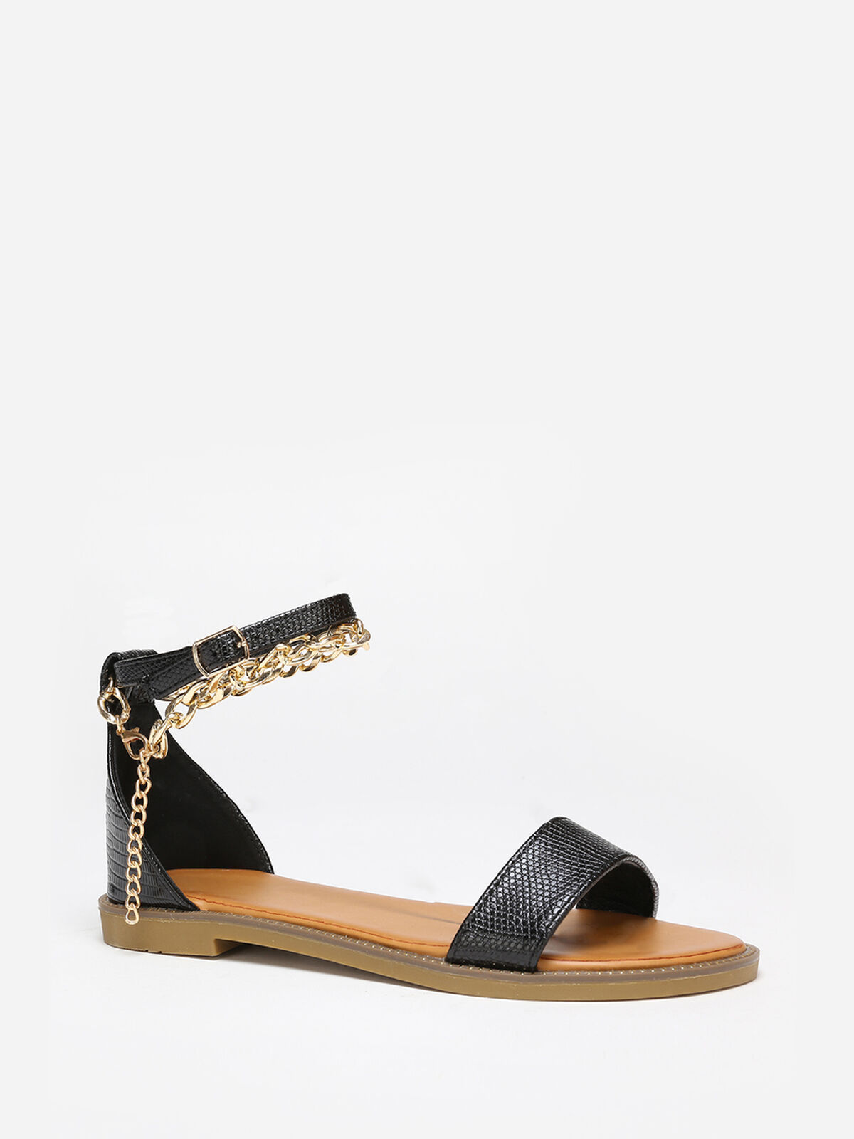 Sandales texturées avec chaîne- Noir