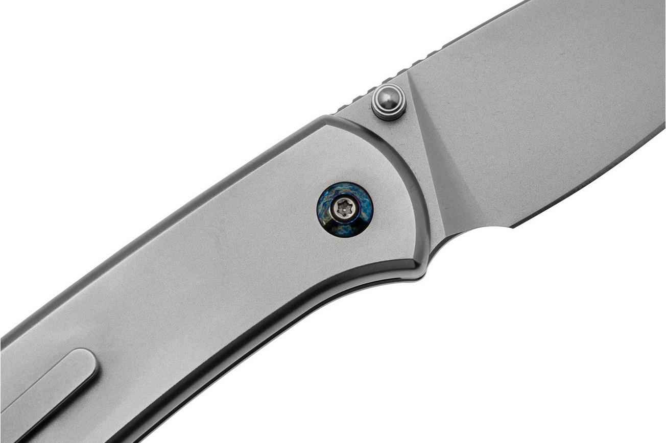 WE Knife Qubit WE22030F-2 Blasted CPM 20CV, Polished Bead Blasted Titanium, zakmes