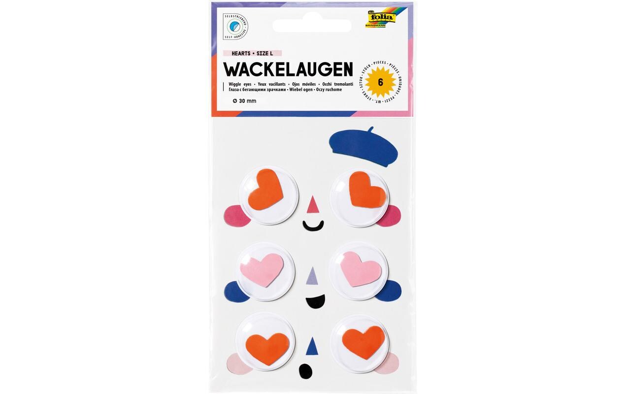 Wackelaugen Hearts, Ø 30 mm, 6 StückSelbstklebende Wackelaugen