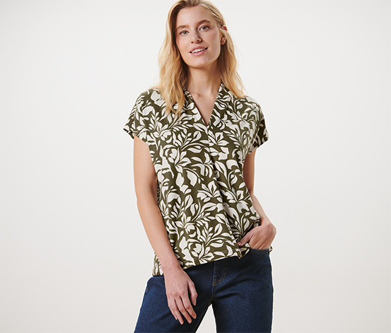 Bedrucktes Blusenshirt mit V-Ausschnitt