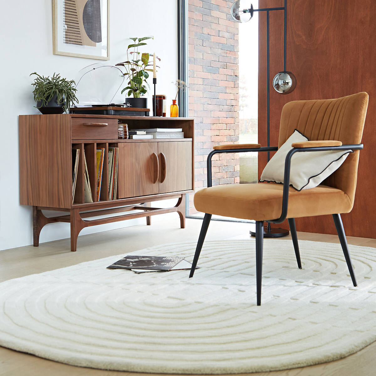 LA REDOUTE INTERIEURS<br>Poltrona vintage de veludo com braços, Ronara