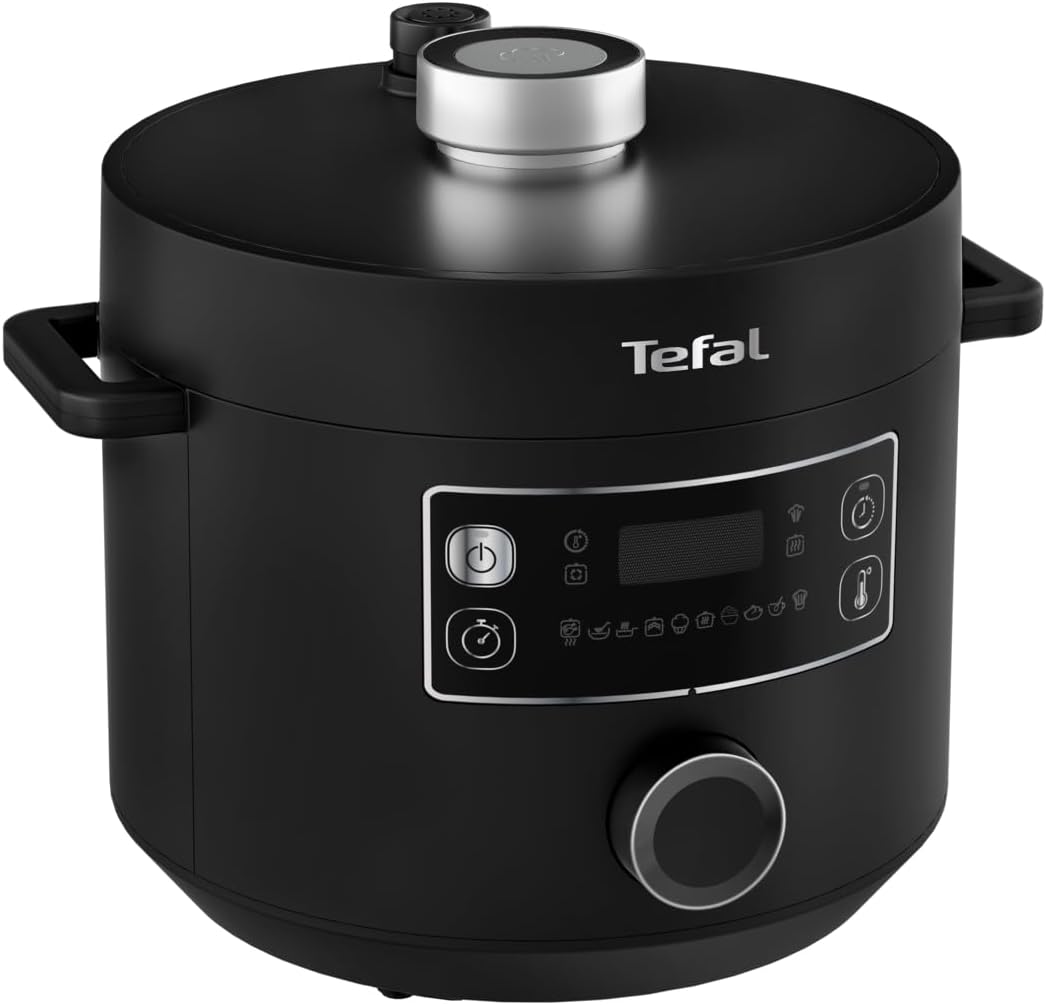 Tefal Turbo Cuisine Multikocher 4,8L, High-Speed & 10 Programme: Dampfgarer, Schmoren, Anbraten, Sous-vide, Reis & mehr, Verzögerung & Warmhaltefunktion, Antihaft, Zubehör inkl., Schwarz, CY7548
