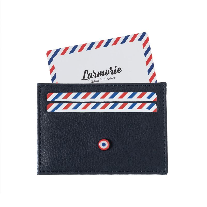 Porte-cartes Georges 2.0 en cuir marin-végétal Lune bleue